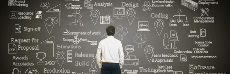 concept of DevOps, illustrates software delivery automation through collaboration and communication between software development and information technology operations in agile development process
