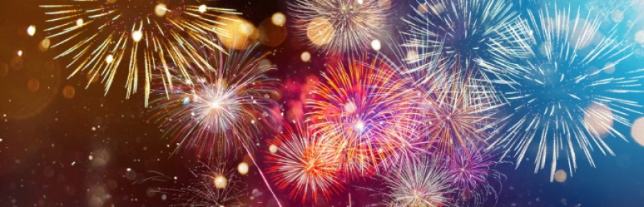 Colorful firework with bokeh background. New Year celebration, Abstract holiday background
